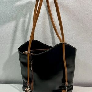 Florence Leather Luxury Black & Tan Italian Leather Bag! Excellent Condition!